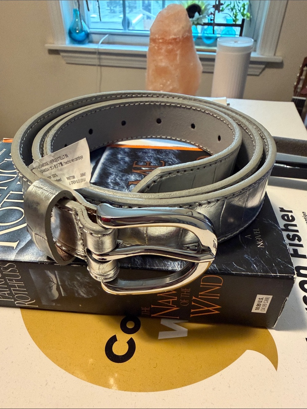 J. Crew Silver Metallic Leather Belt with Polished Buckle